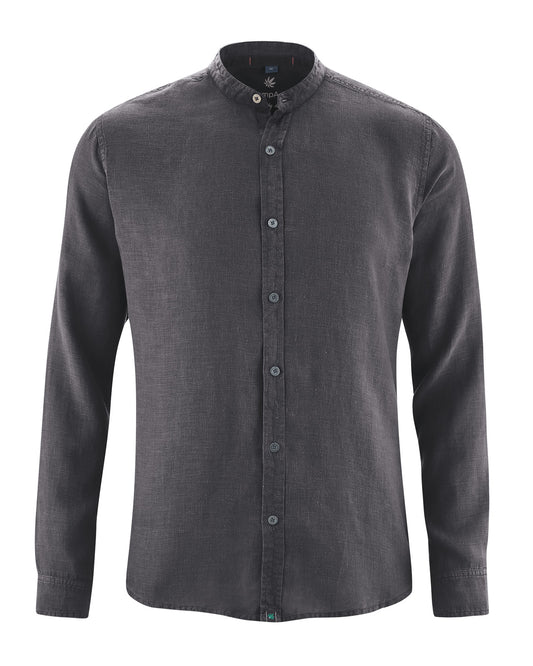 Vyriški 100% kanapių marškiniai stačia apykakle (Slim Fit) – Antracito