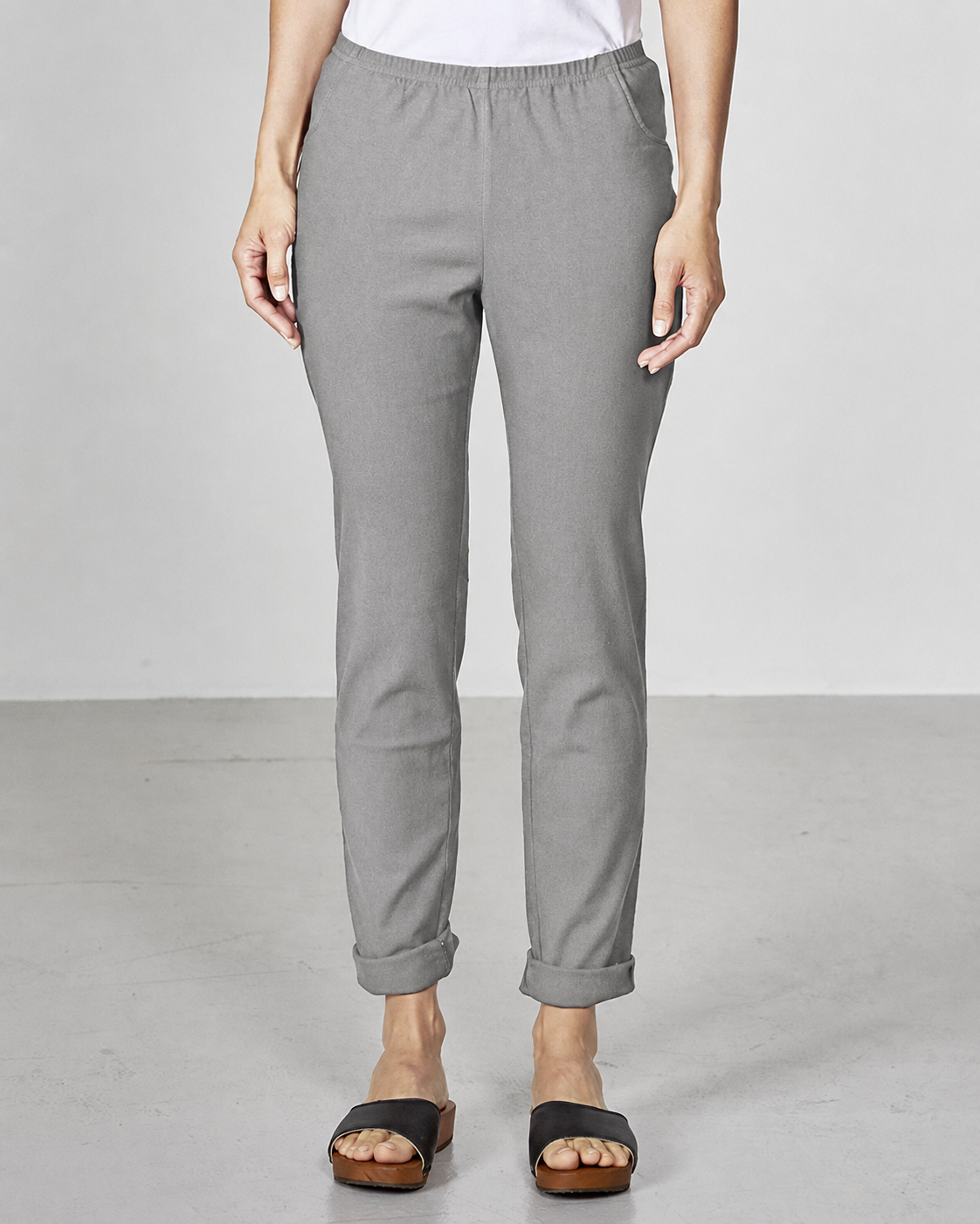 Moteriškos džinsinės tamprės iš kanapių ir ekologiškos medvilnės – Pilkšvai ruda