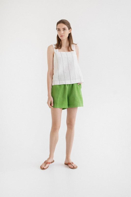 Foliage Green Linen Hip-Hop Shorts