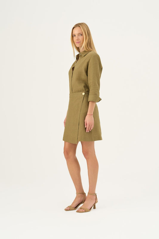 Olive Khaki lino Lumen sijonas — naturalusdrabuziai.lt