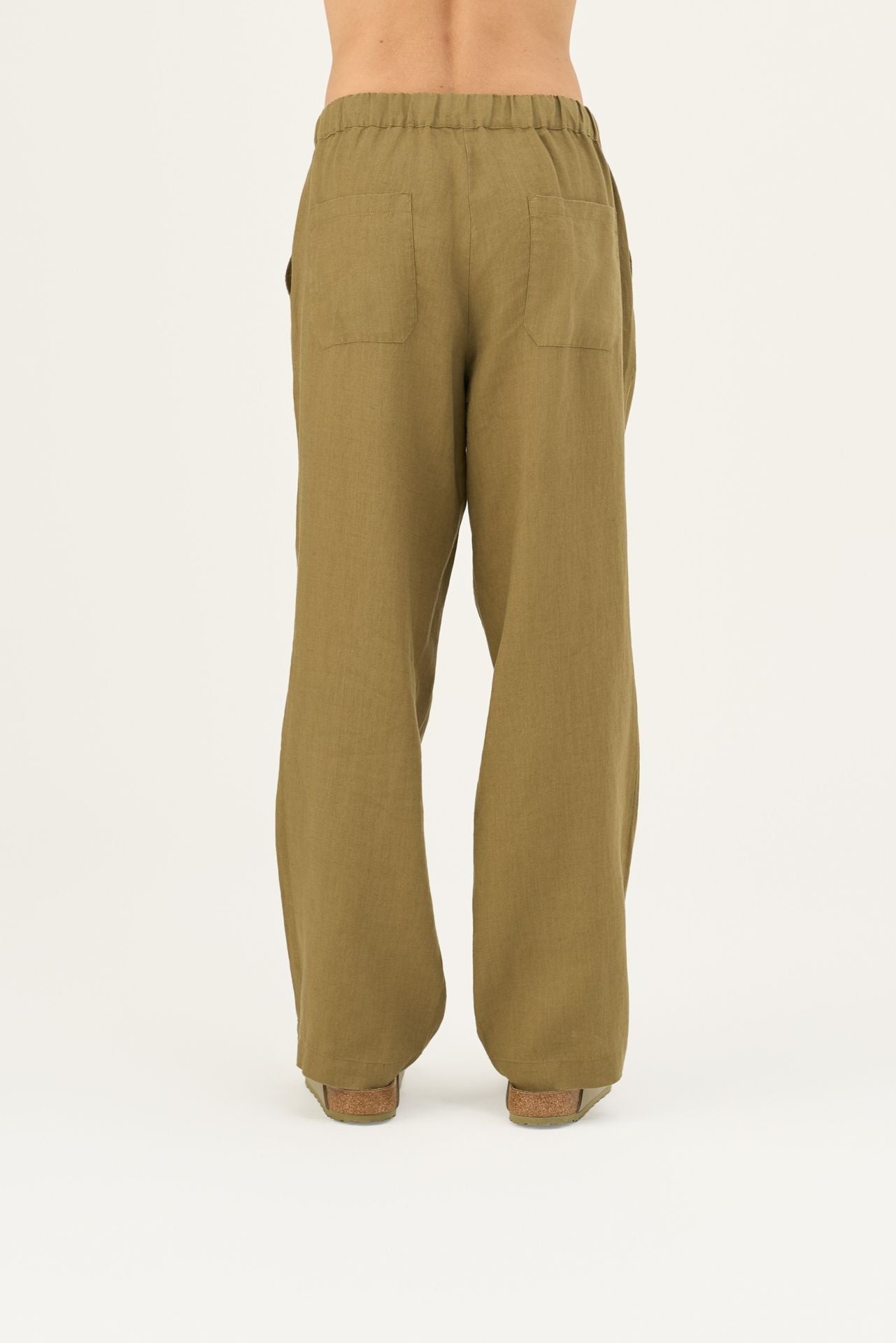 Olive Khaki lino Sensus kelnės — naturalusdrabuziai.lt