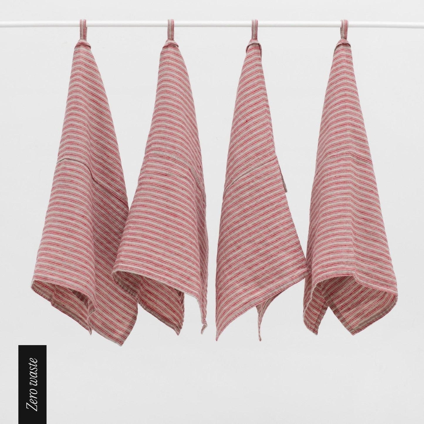 Zero Waste Red Natural Stripes lino virtuvinė servetės rinkinys 4 vnt. — naturalusdrabuziai.lt