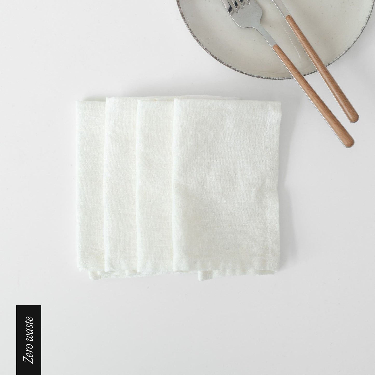 Zero Waste Off-White lino servetėlių rinkinys 4 vnt. — naturalusdrabuziai.lt