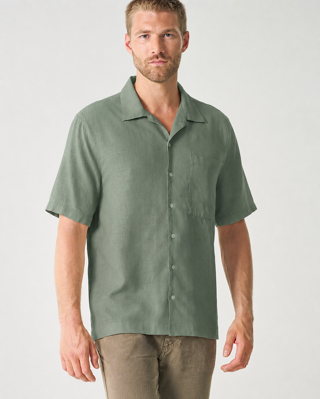 Vyriški marškiniai iš kanapių ir ekologiškos medvilnės (AT003) – Čiobrelių