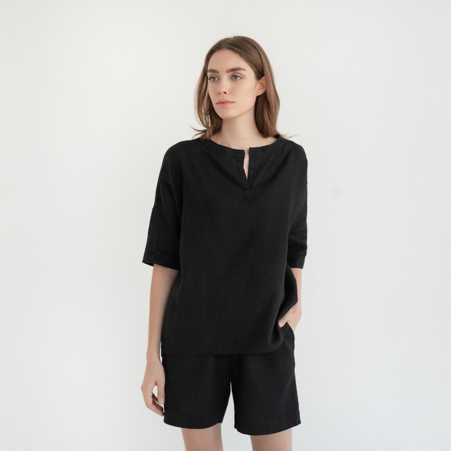 Black lino Clover Pyjama rinkinys — naturalusdrabuziai.lt