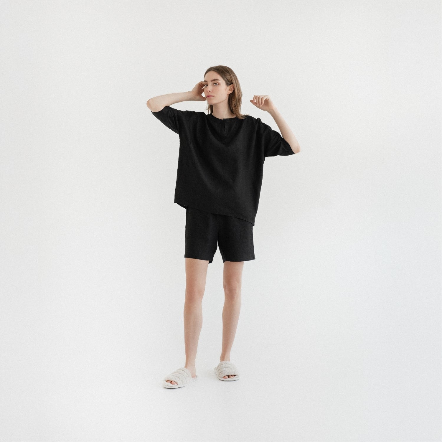 Black lino Clover Pyjama rinkinys — naturalusdrabuziai.lt