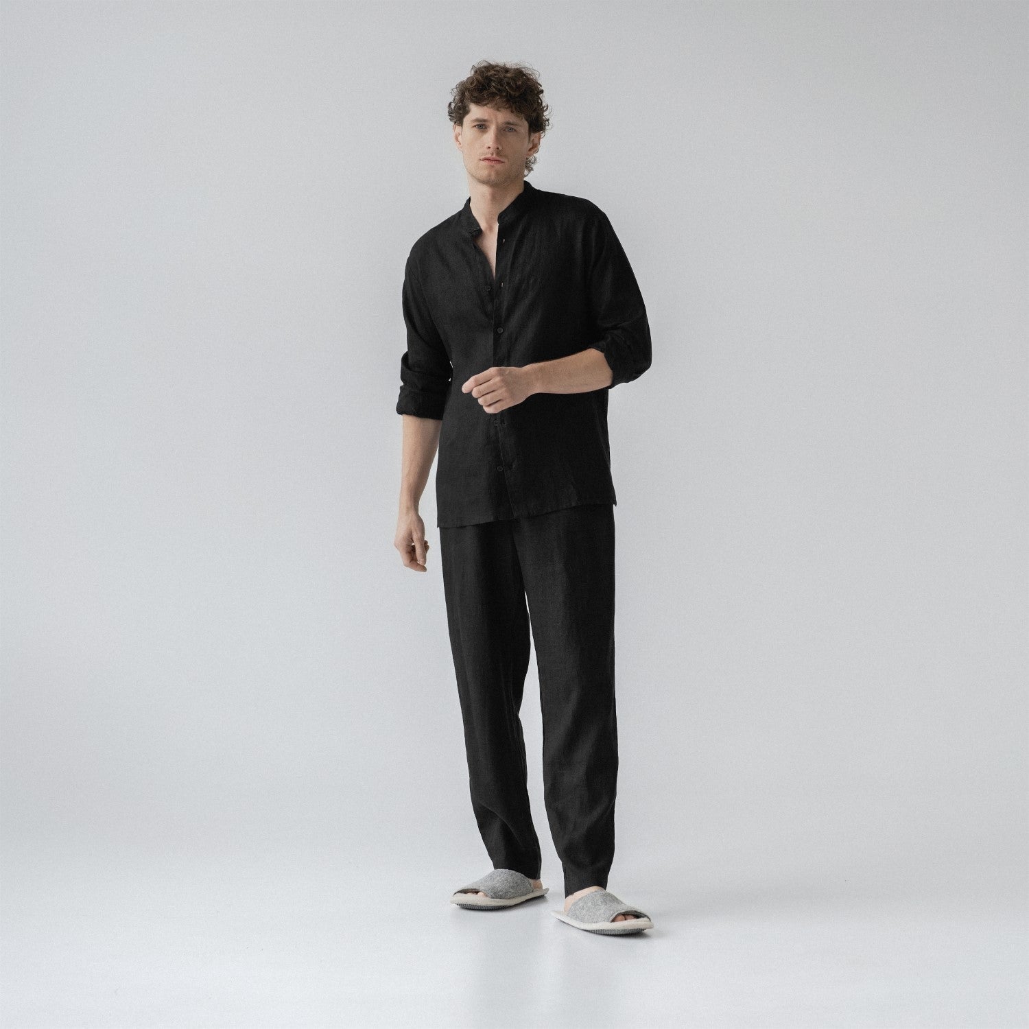 Black lino Currant Loungewear rinkinys — naturalusdrabuziai.lt