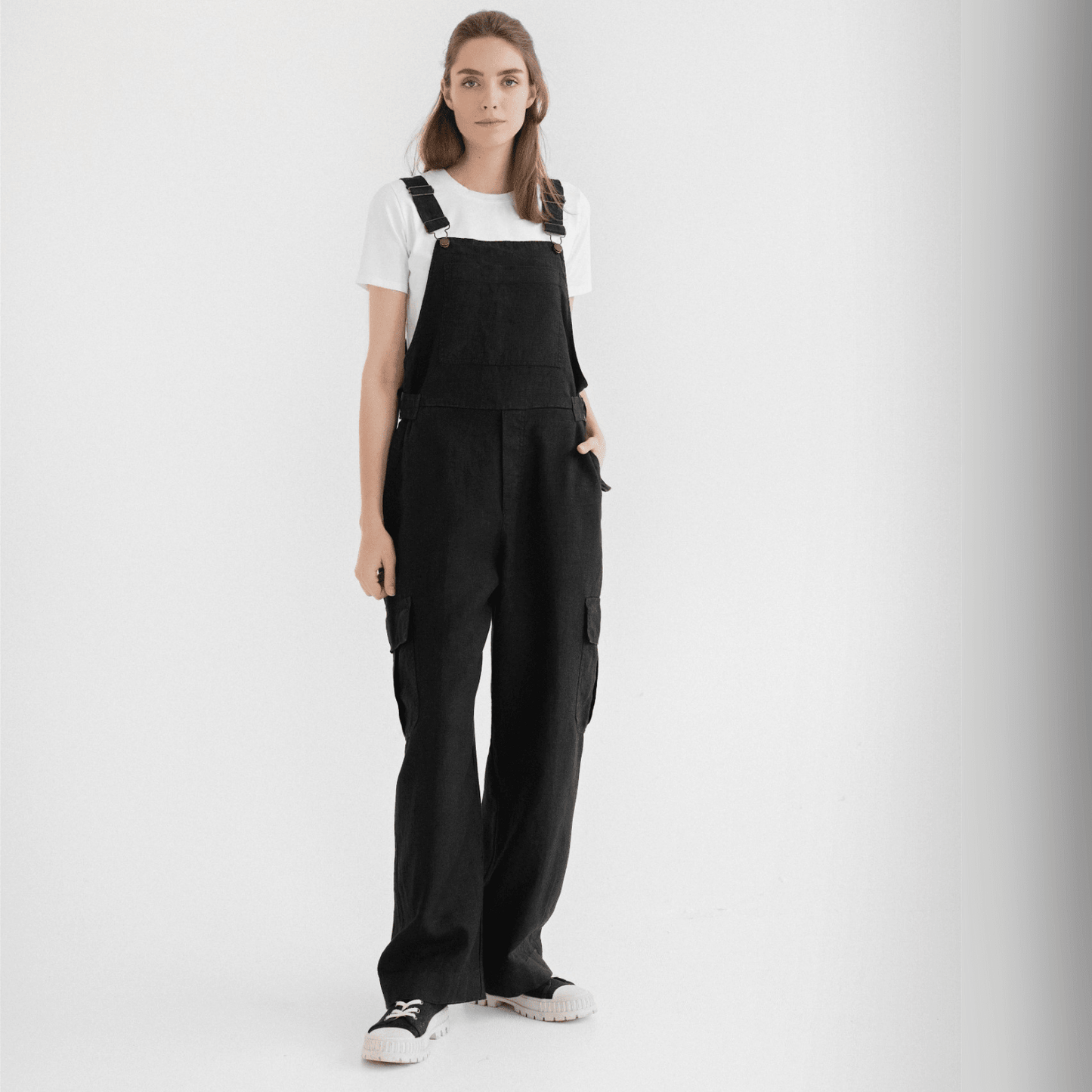 Black Linen Elm Overalls