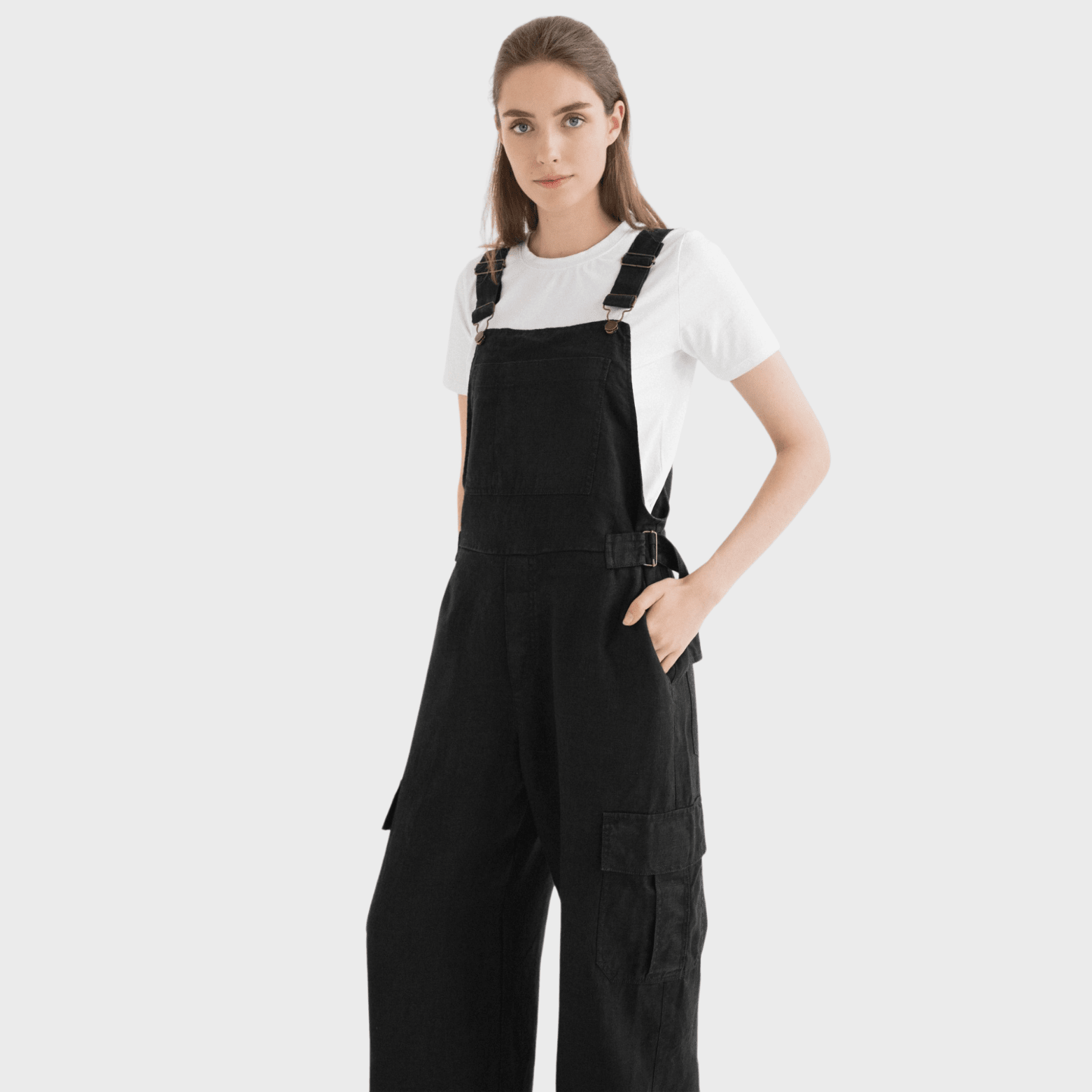 Black Linen Elm Overalls