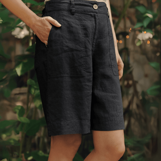 Black Linen Etude Shorts