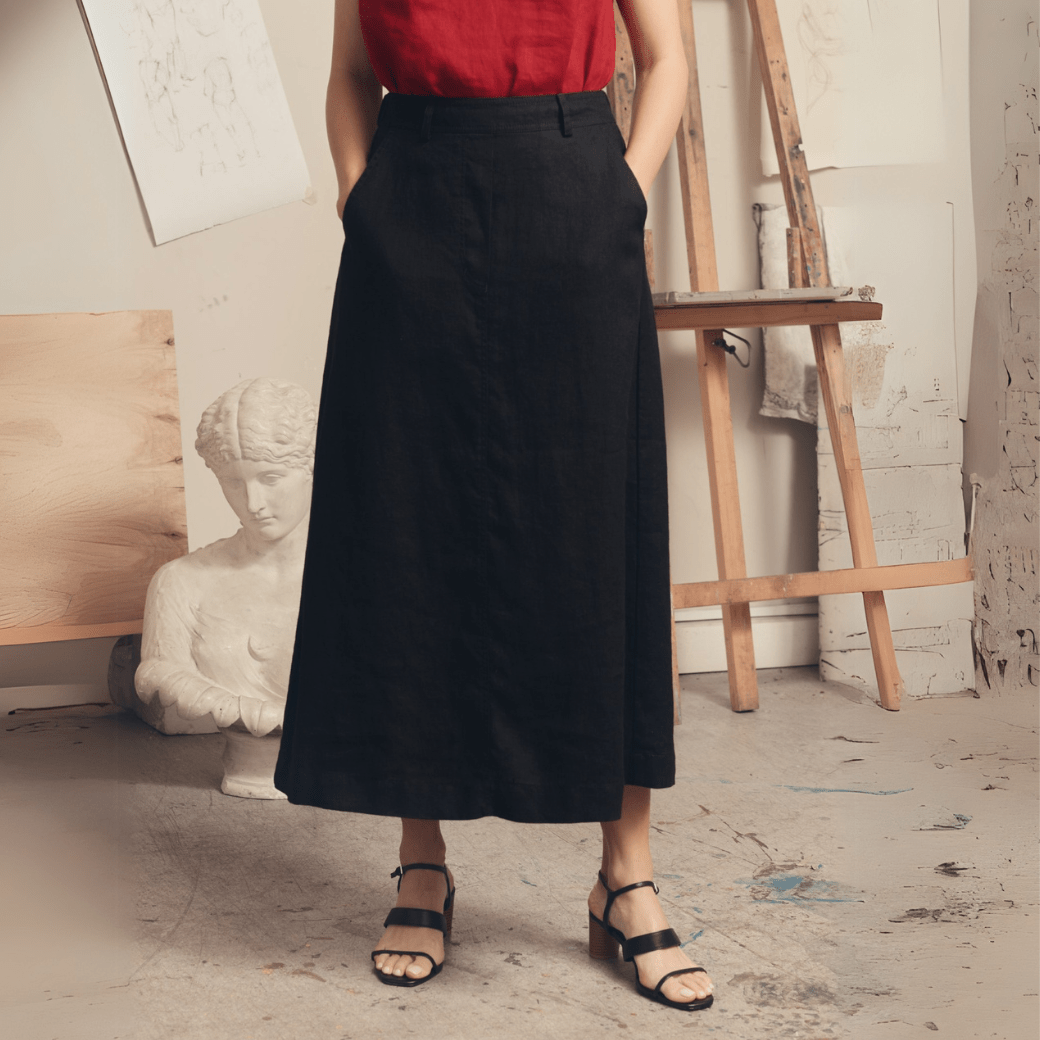 Black Linen Gardenia Skirt