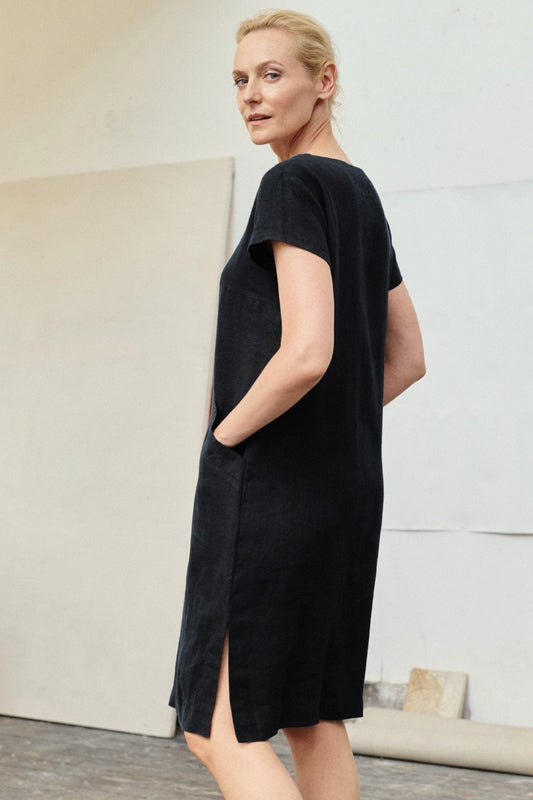 Black lino Goldenrod suknelė — naturalusdrabuziai.lt