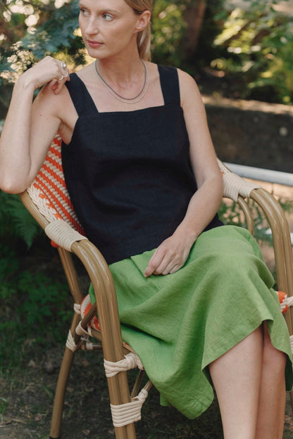 Black Linen Polka Top