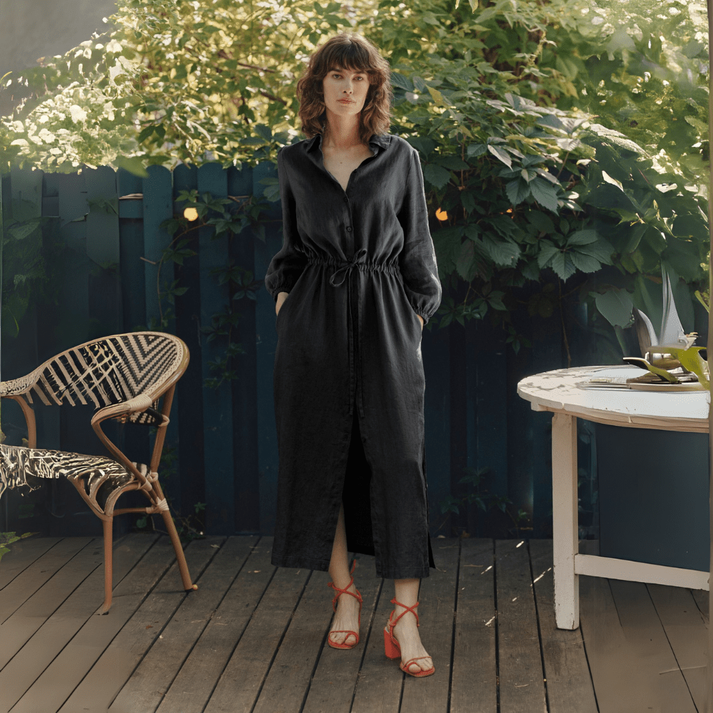 Black lino Rhapsody suknelė — naturalusdrabuziai.lt