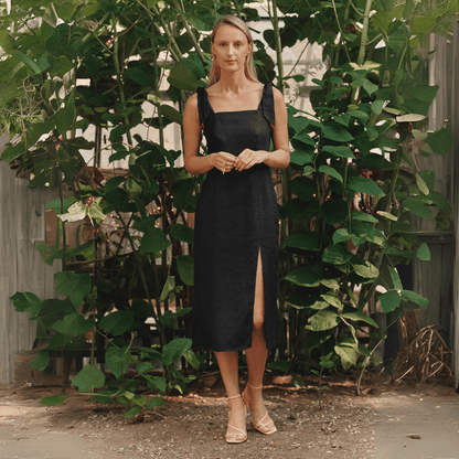 Black lino Rumba suknelė — naturalusdrabuziai.lt