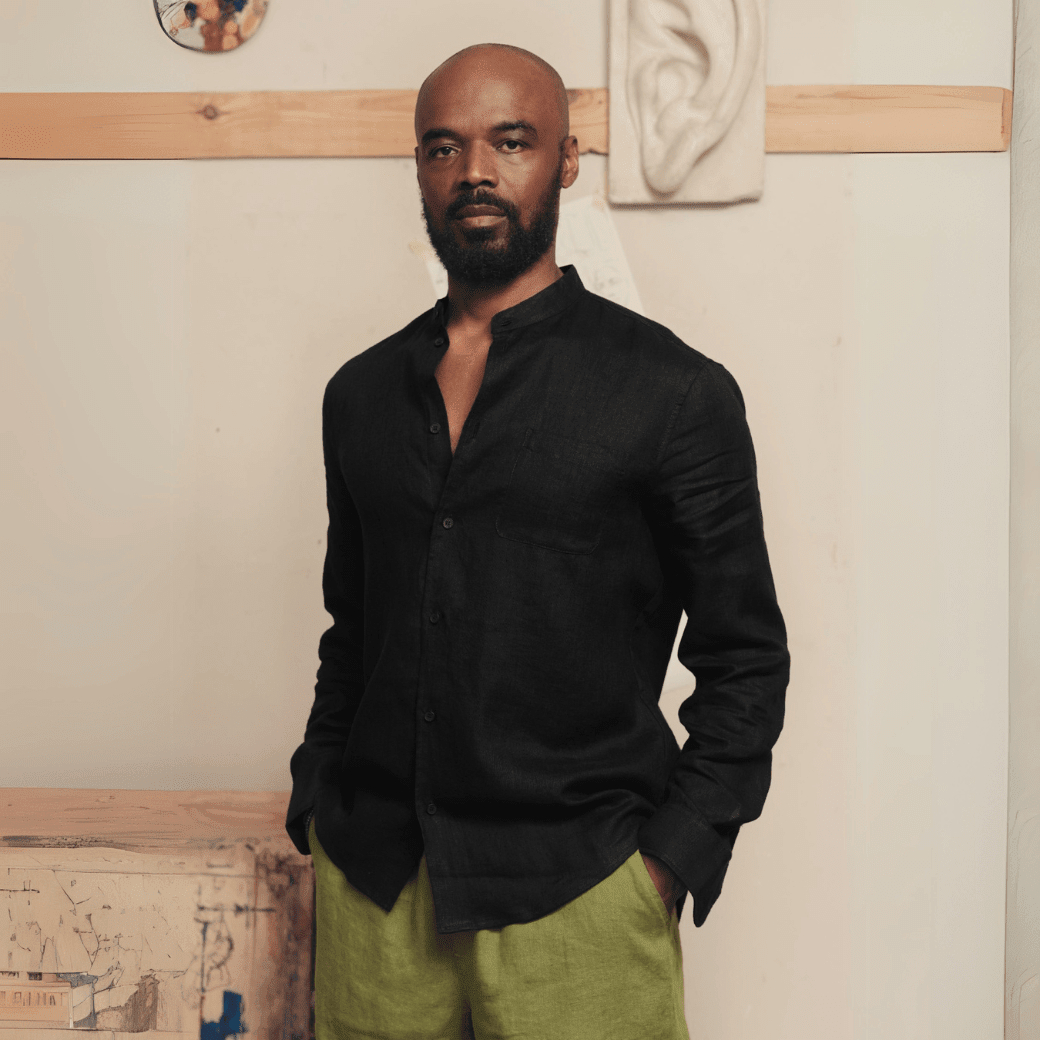 Black Linen Snapdragon Shirt