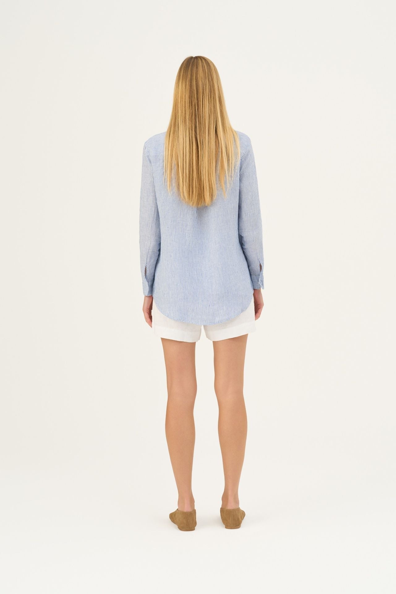 Blue White Stripes Linen Azalea Shirt