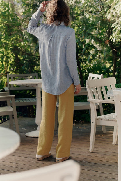 Blue White Stripes Linen Azalea Shirt
