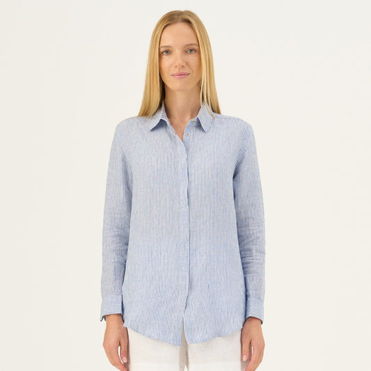 Blue White Stripes Linen Azalea Shirt