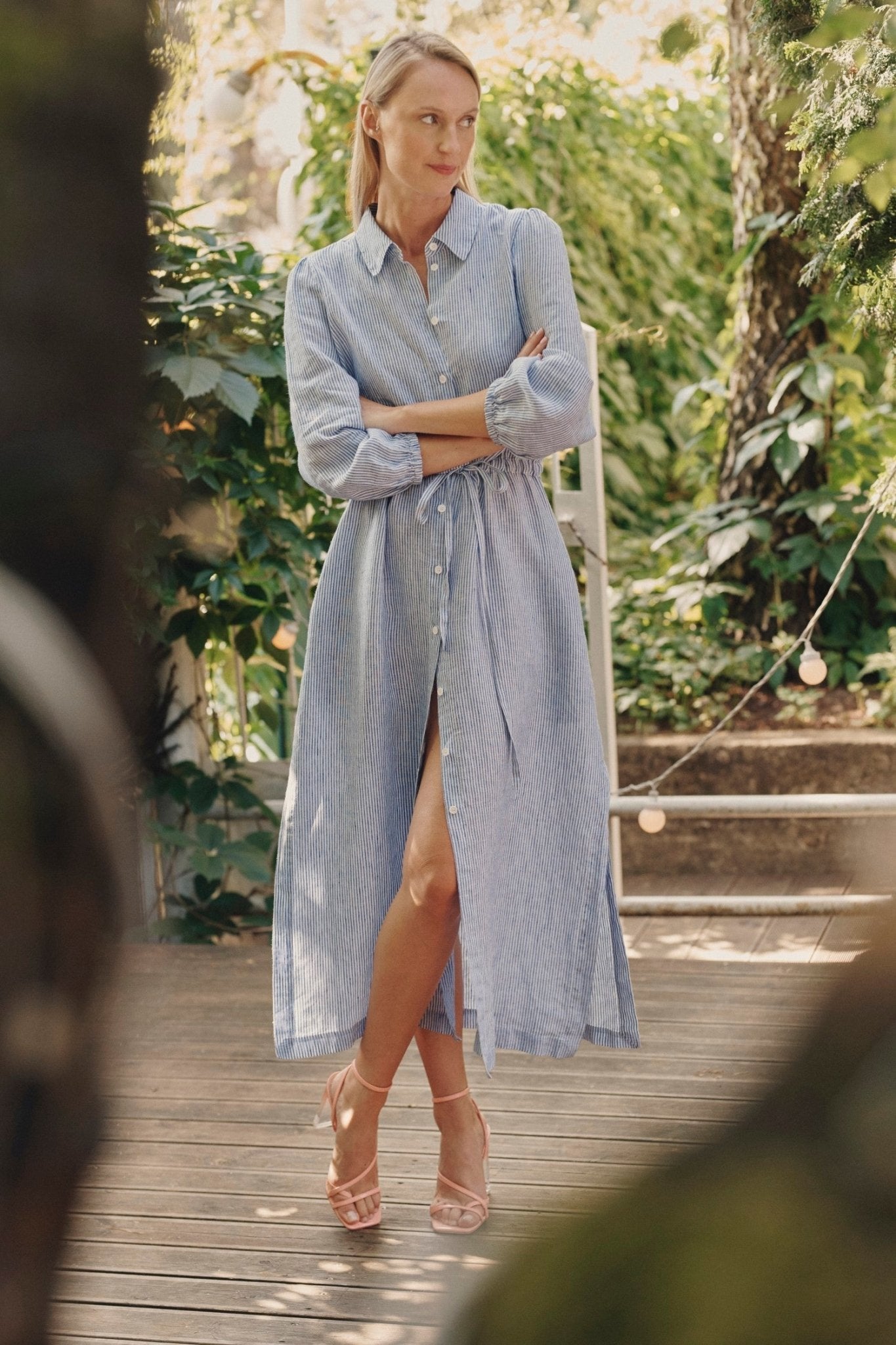 Blue White Stripes Linen Rhapsody Dress