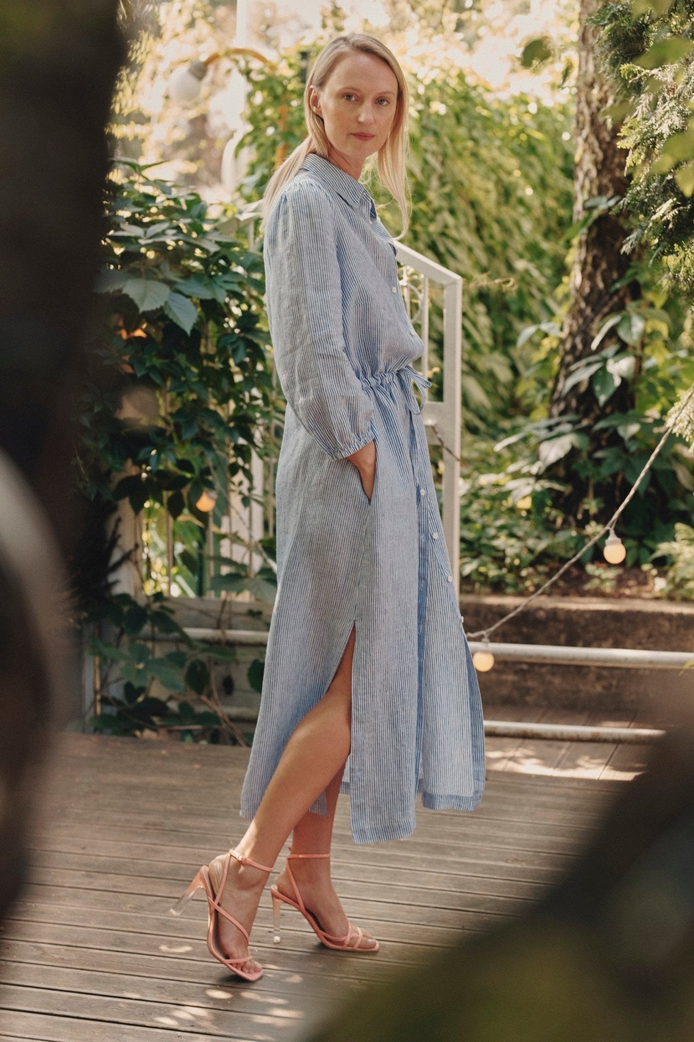 Blue White Stripes Linen Rhapsody Dress