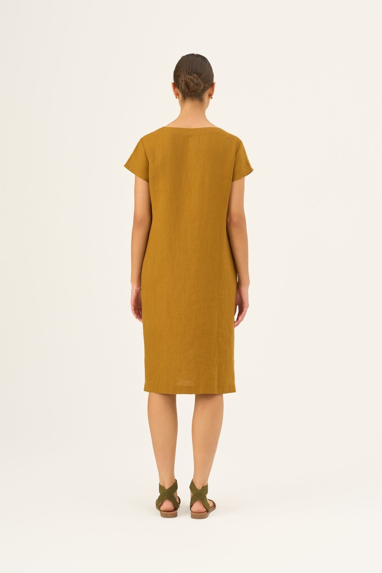 Bronze lino Goldenrod suknelė — naturalusdrabuziai.lt