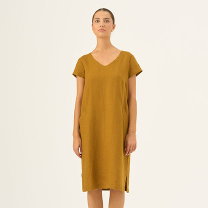 Bronze lino Goldenrod suknelė — naturalusdrabuziai.lt