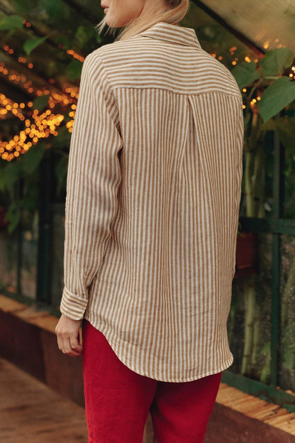 Bronze White Stripes Linen Azalea Shirt