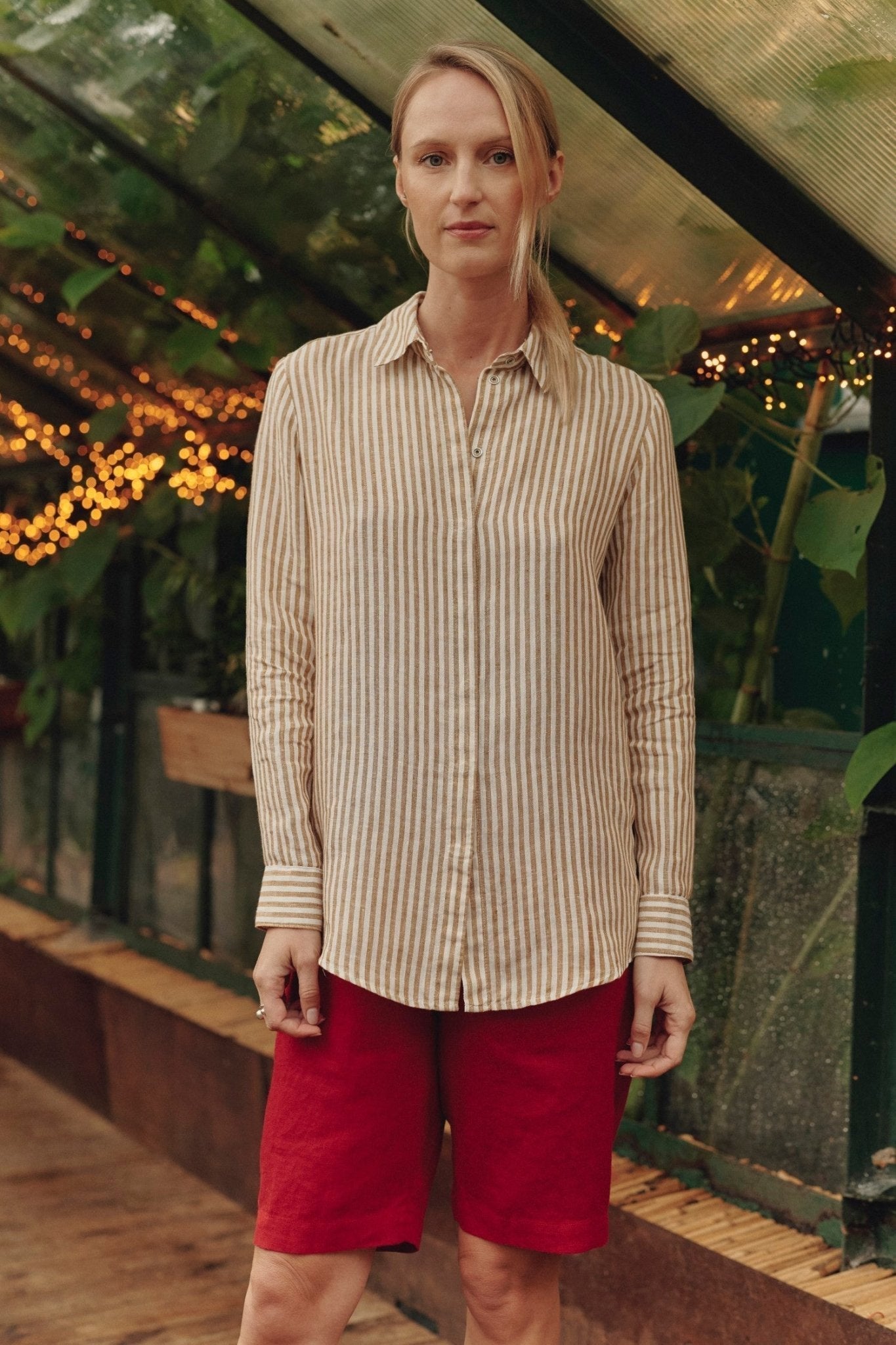 Bronze White Stripes Linen Azalea Shirt
