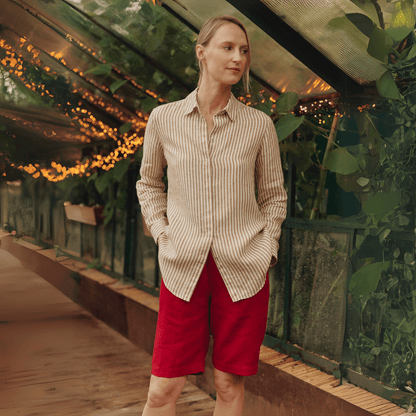 Bronze White Stripes Linen Azalea Shirt