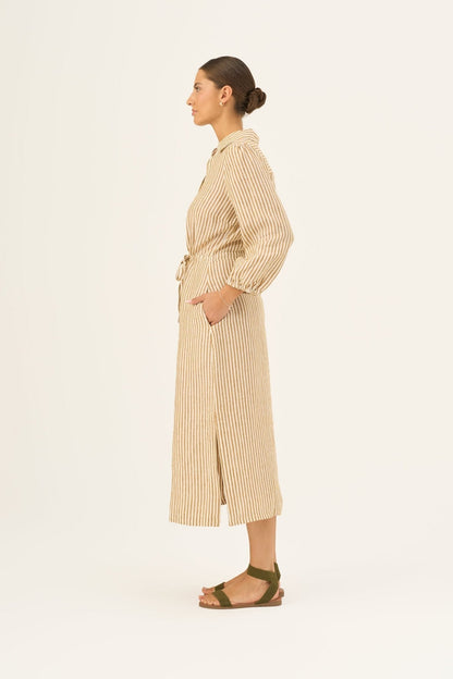 Bronze White Stripes lino Rhapsody suknelė — naturalusdrabuziai.lt