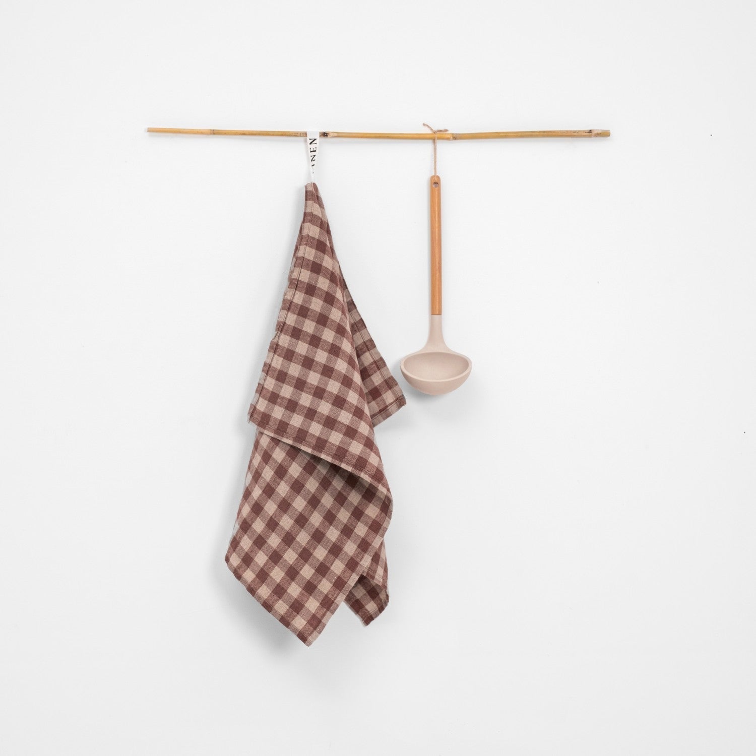 Chocolate Gingham lino virtuvinė servetė — naturalusdrabuziai.lt