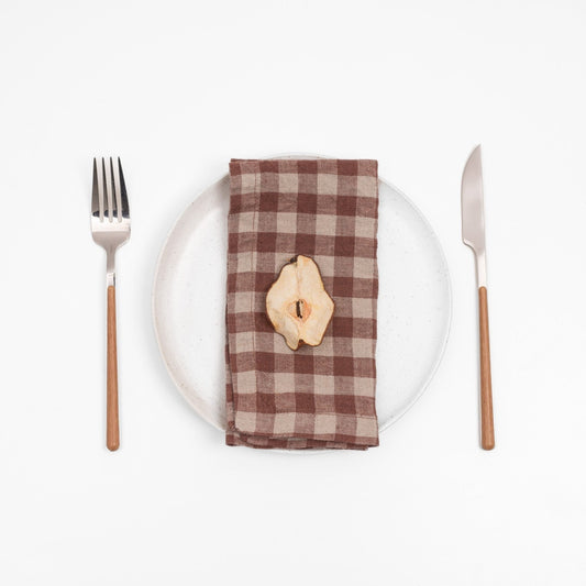 Chocolate Gingham lino servetėlių rinkinys 2 vnt. — naturalusdrabuziai.lt