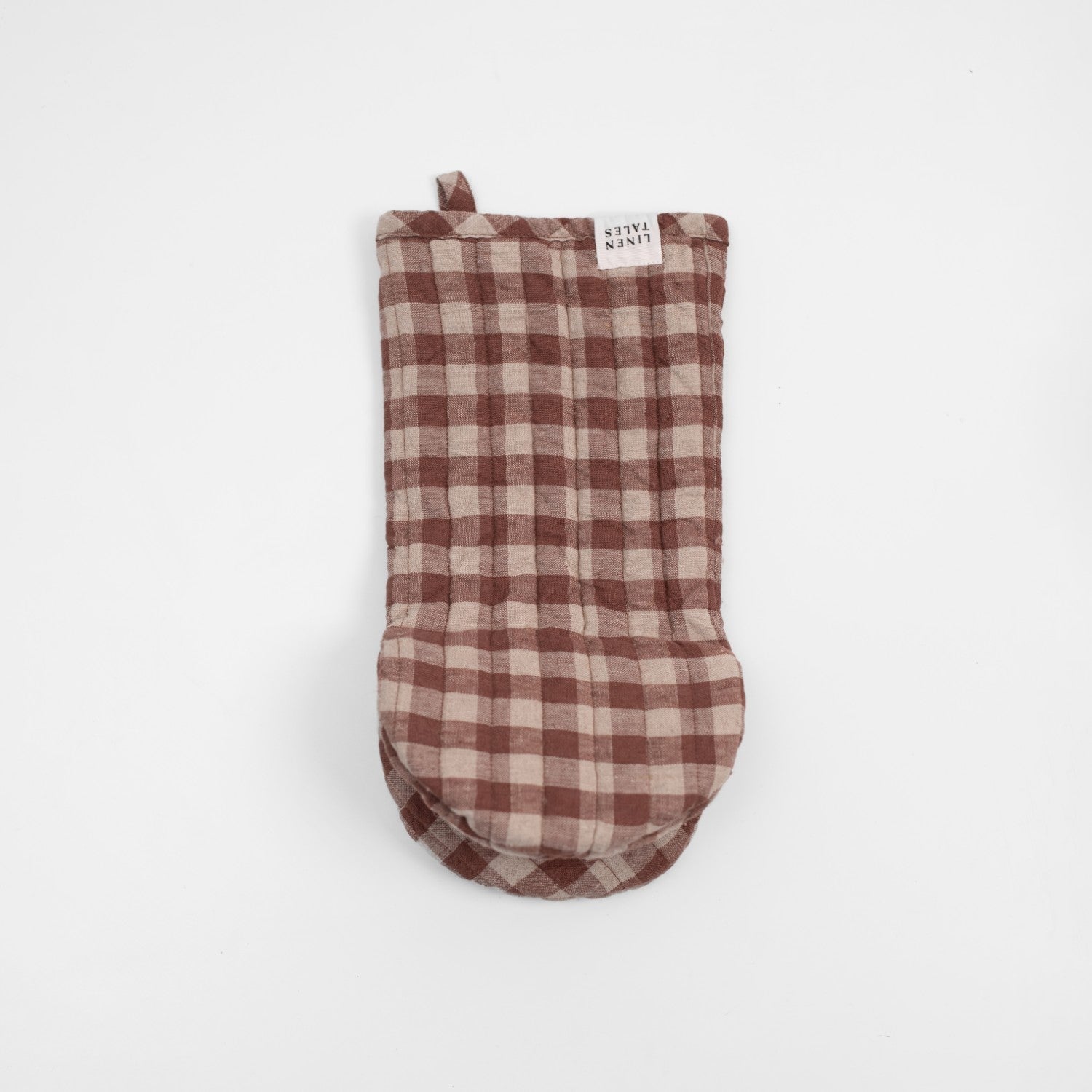 Chocolate Gingham lino virimo pirštinė — naturalusdrabuziai.lt