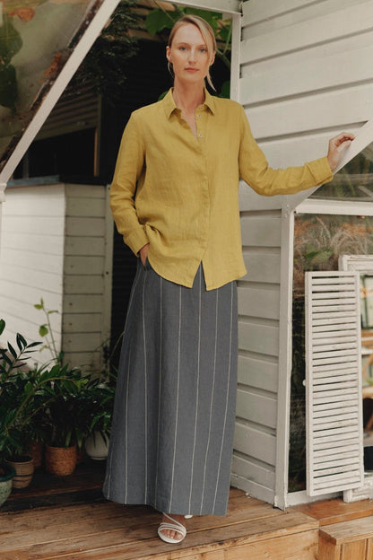Dark Grey with White Stripe Linen Jasmine Skirt