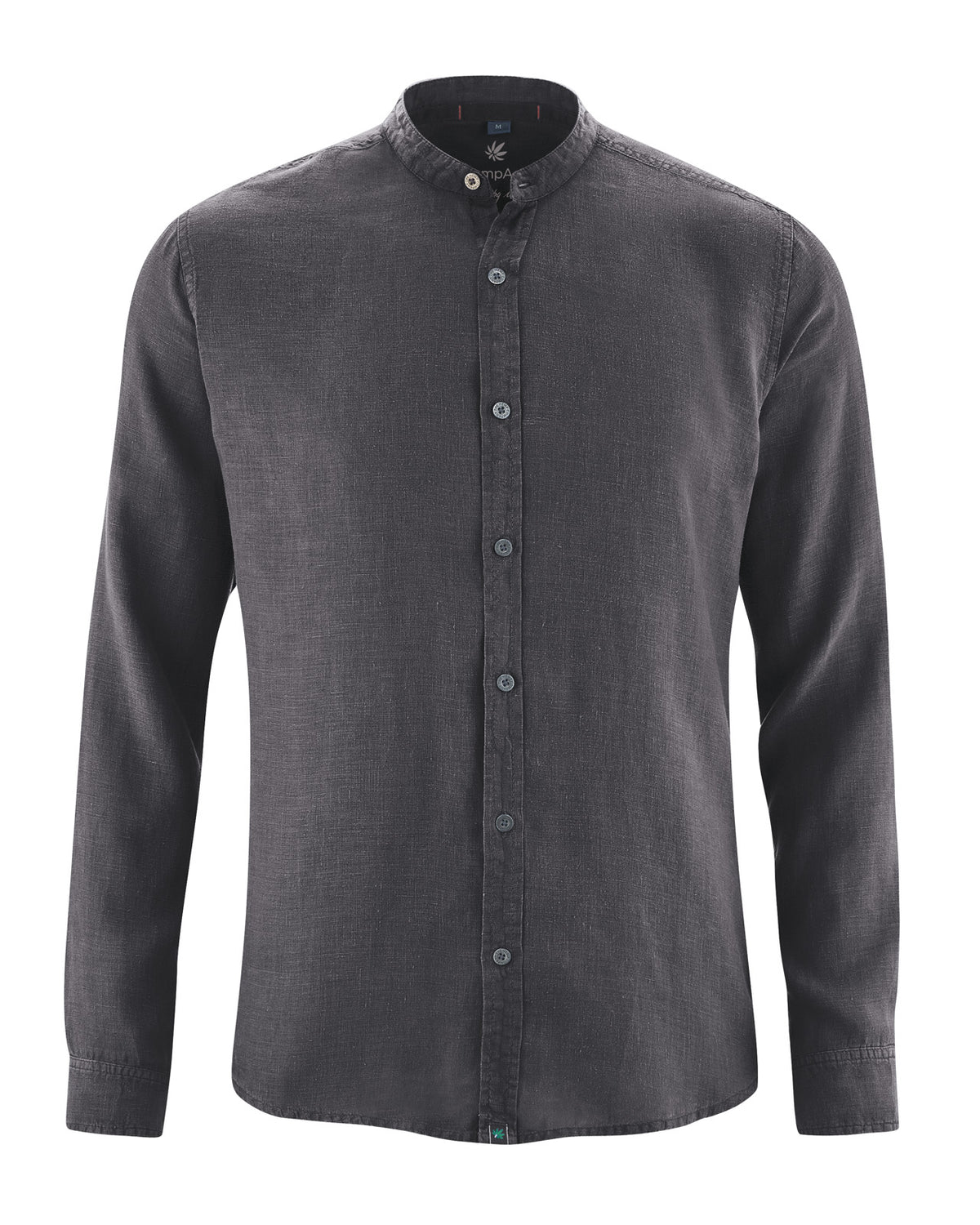 Vyriški 100% kanapių marškiniai stačia apykakle (Slim Fit) – Antracito