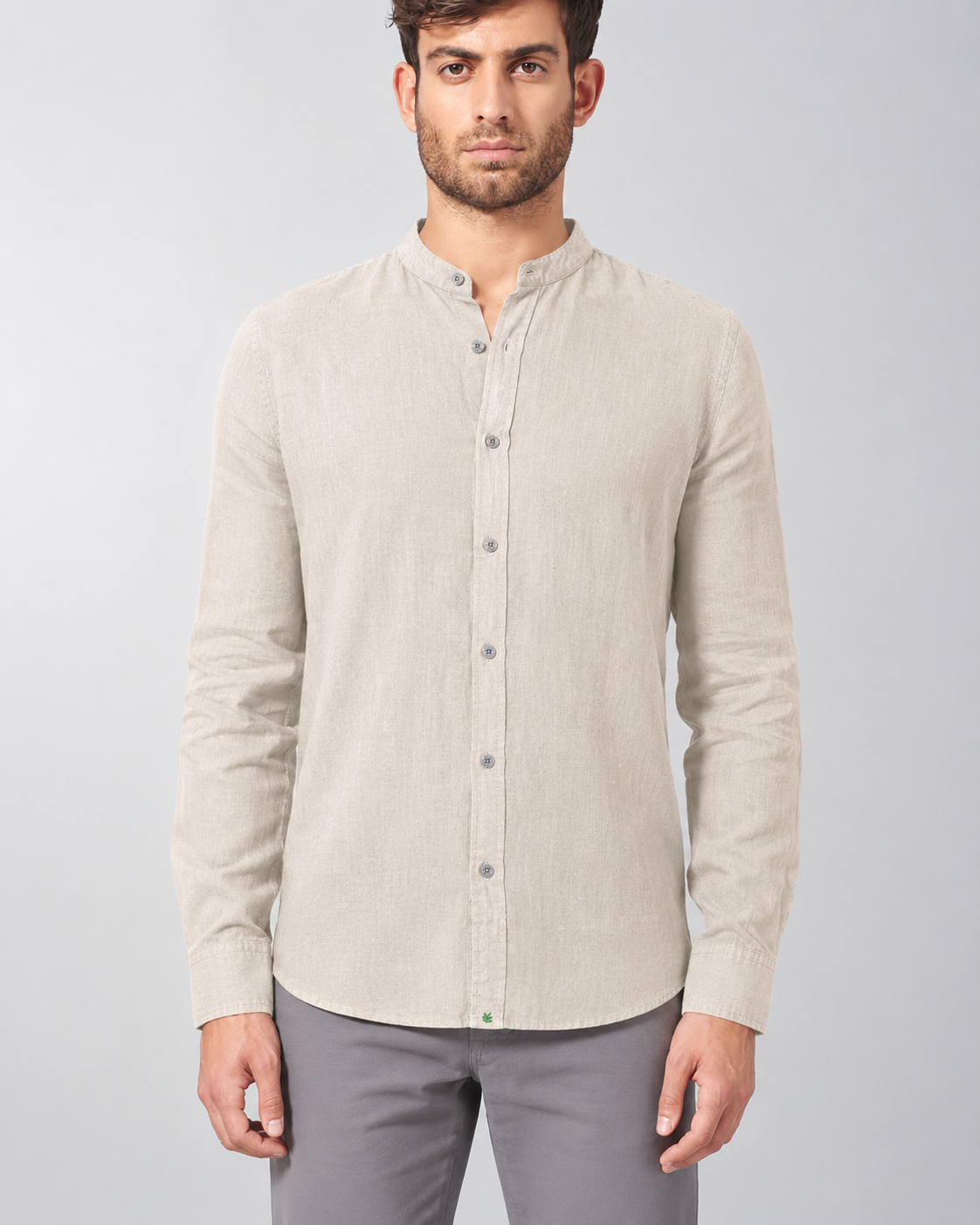 Vyriški 100% kanapių marškiniai stačia apykakle (Slim Fit) – Usnies violetinė
