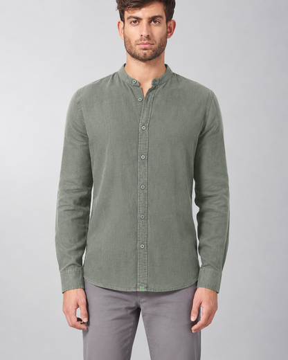 Vyriški 100% kanapių marškiniai stačia apykakle (Slim Fit) – Čiobrelių