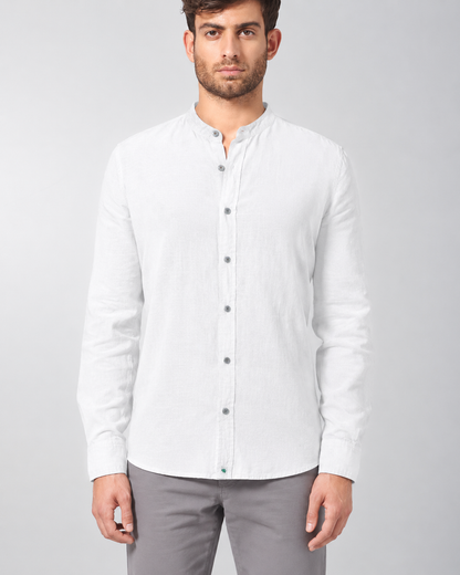Vyriški 100% kanapių marškiniai stačia apykakle (Slim Fit) – Balta