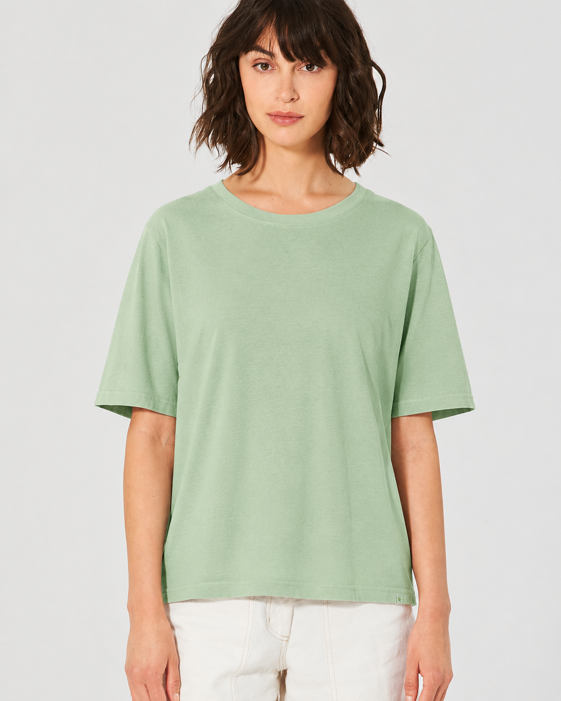 Moteriški marškinėliai iš kanapių ir ekologiškos medvilnės (DH282OEB) – Mėtų