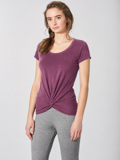 Jogos marškinėliai su mazgo detale iš kanapių ir ekologiškos medvilnės – Purple