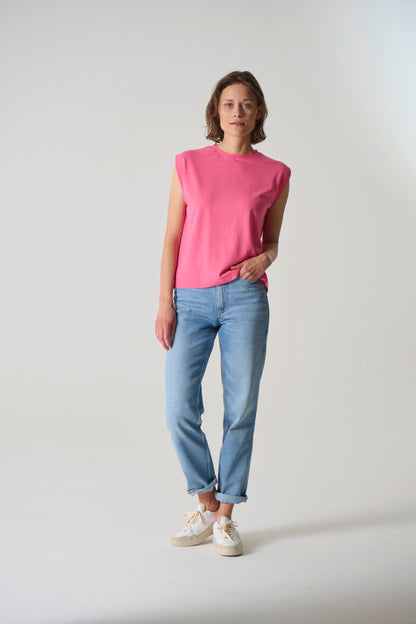 Moteriški marškinėliai iš kanapių ir ekologiškos medvilnės (DH891OEB) – Hibisko rožinė