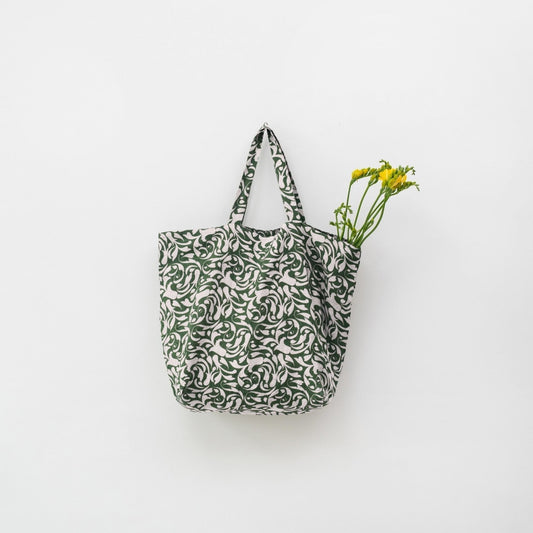 Evergreen Damask lino didelis krepšys — naturalusdrabuziai.lt