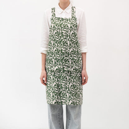 Evergreen Damask lino kryžminio tipo prijuostė — naturalusdrabuziai.lt