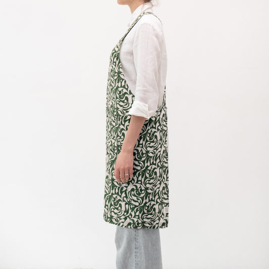 Evergreen Damask lino kryžminio tipo prijuostė — naturalusdrabuziai.lt