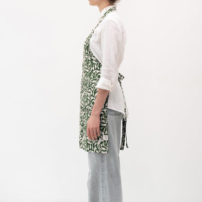 Evergreen Damask lino kasdienė prijuostė — naturalusdrabuziai.lt