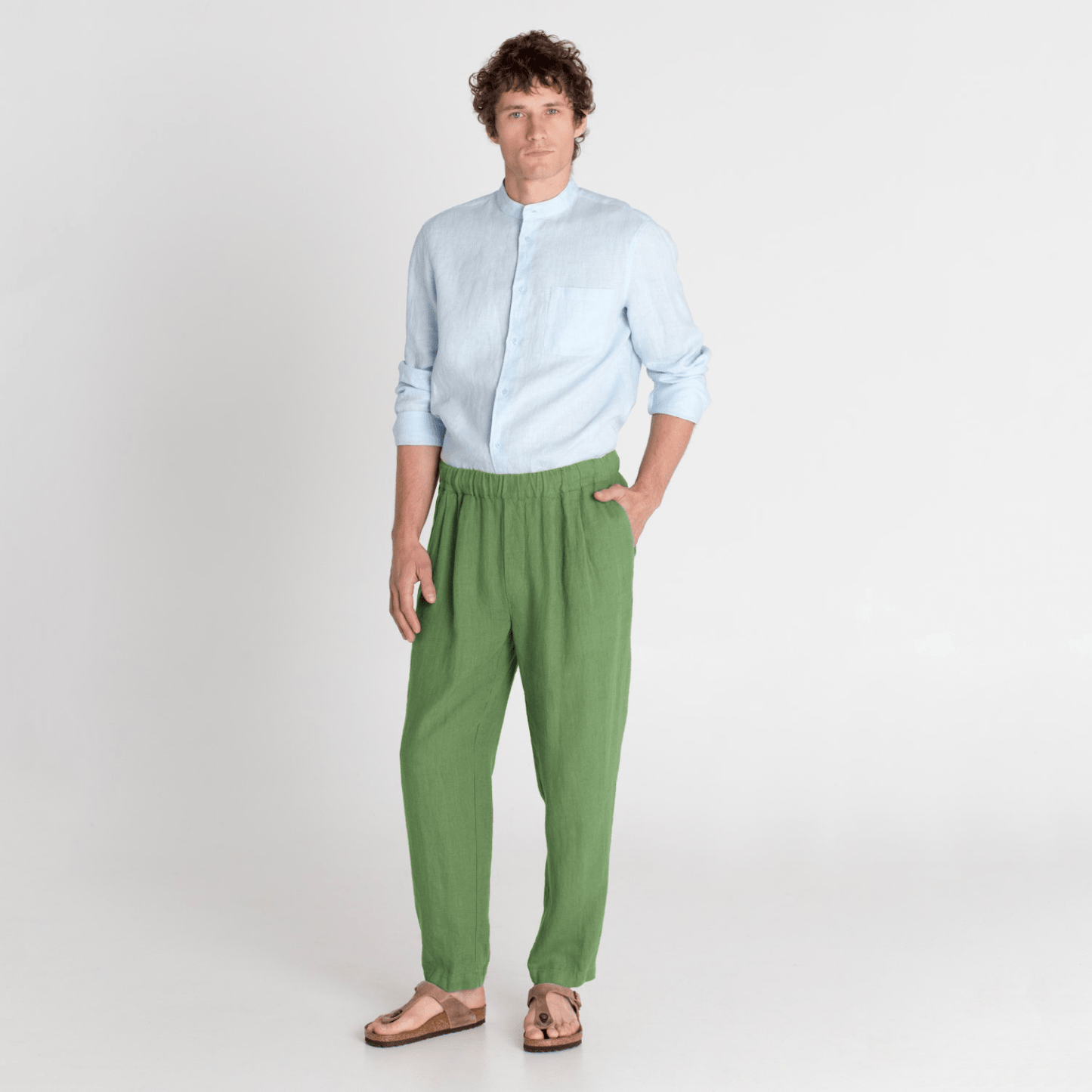 Foliage Green Linen Acorn Trousers