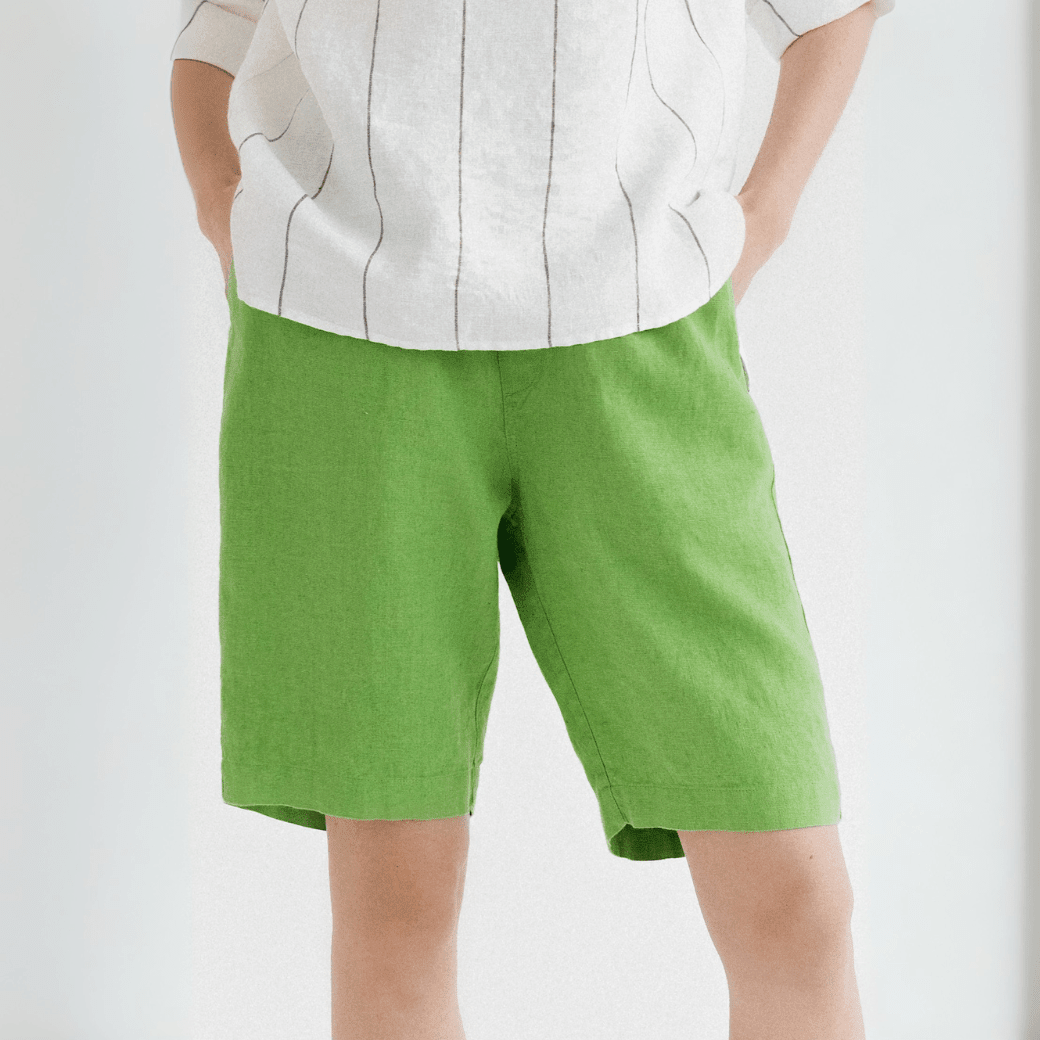 Foliage Green Linen Cumin Shorts