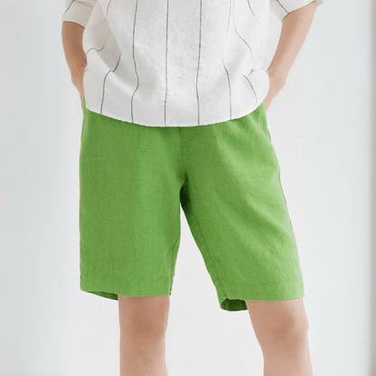 Foliage Green Linen Cumin Shorts