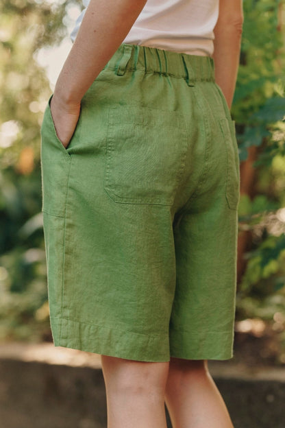 Foliage Green Linen Etude Shorts